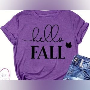 Hello Fall Purple Súper Soft T-Shirt Various Size M.